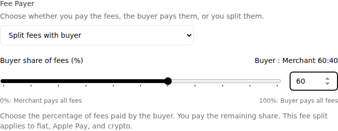 Split fee settings showing the buyer ratio